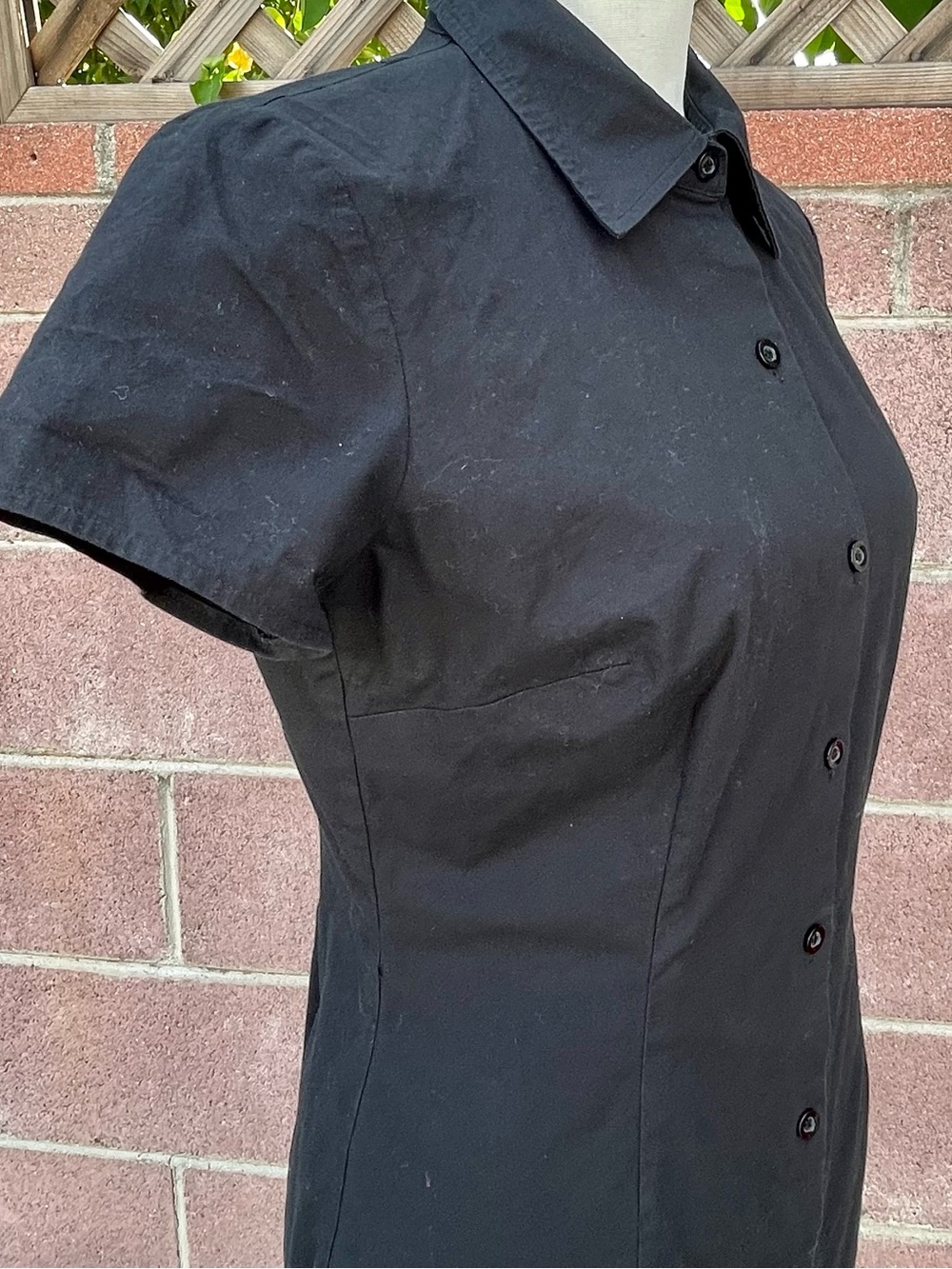 Ann Taylor Black Stretch Sheath Dress Button Front Short Sleeve Size 4 - Picture 5 of 9